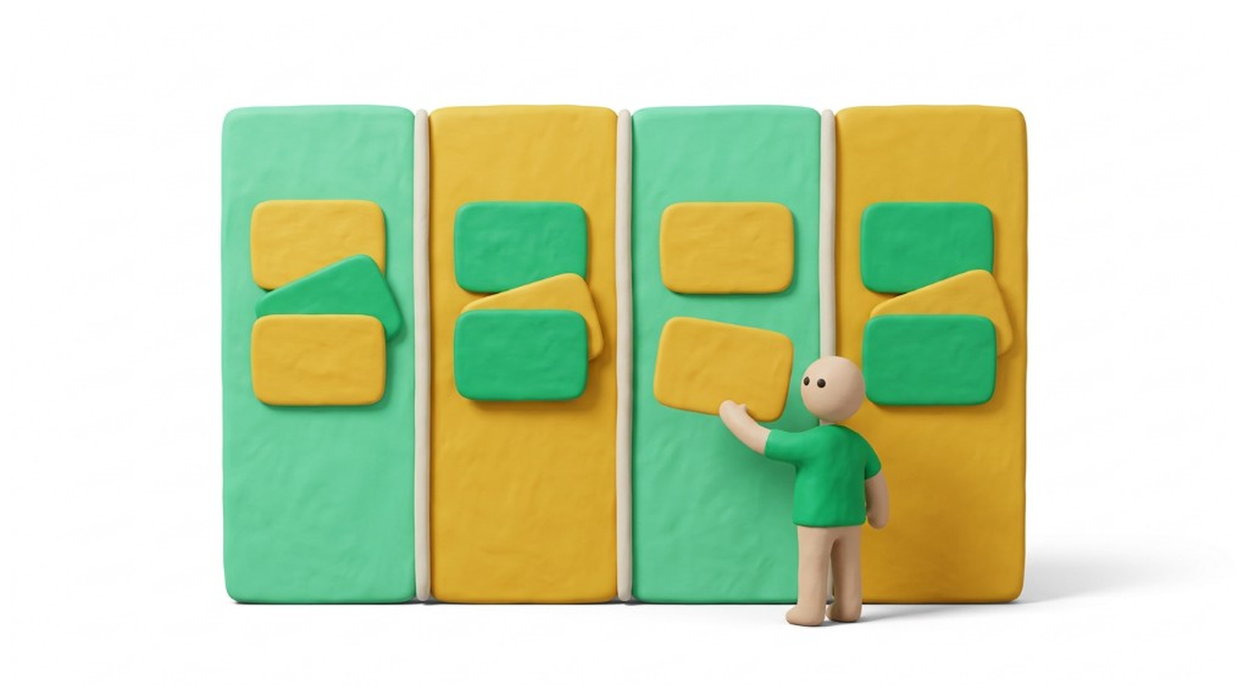 Illustration: Kanban-Board und Teamorganisation