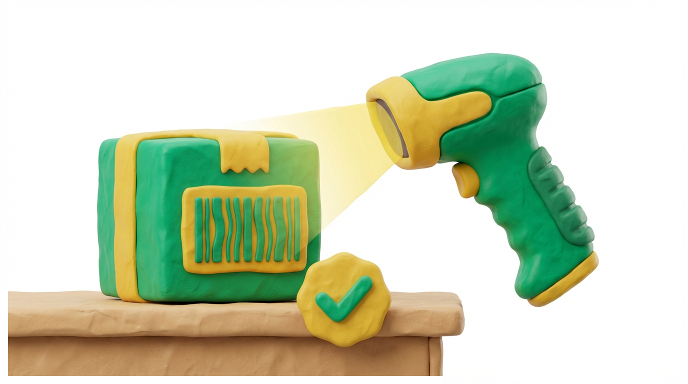 Illustration: Barcodescanner an der Versandstation beim Packen