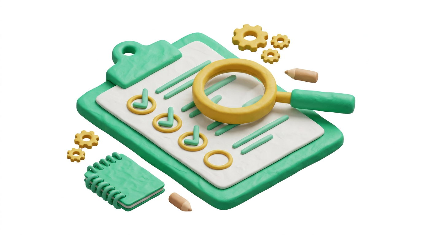 Symbolbild: Analyse und Checkliste im stilisierten 3D-Knetlook