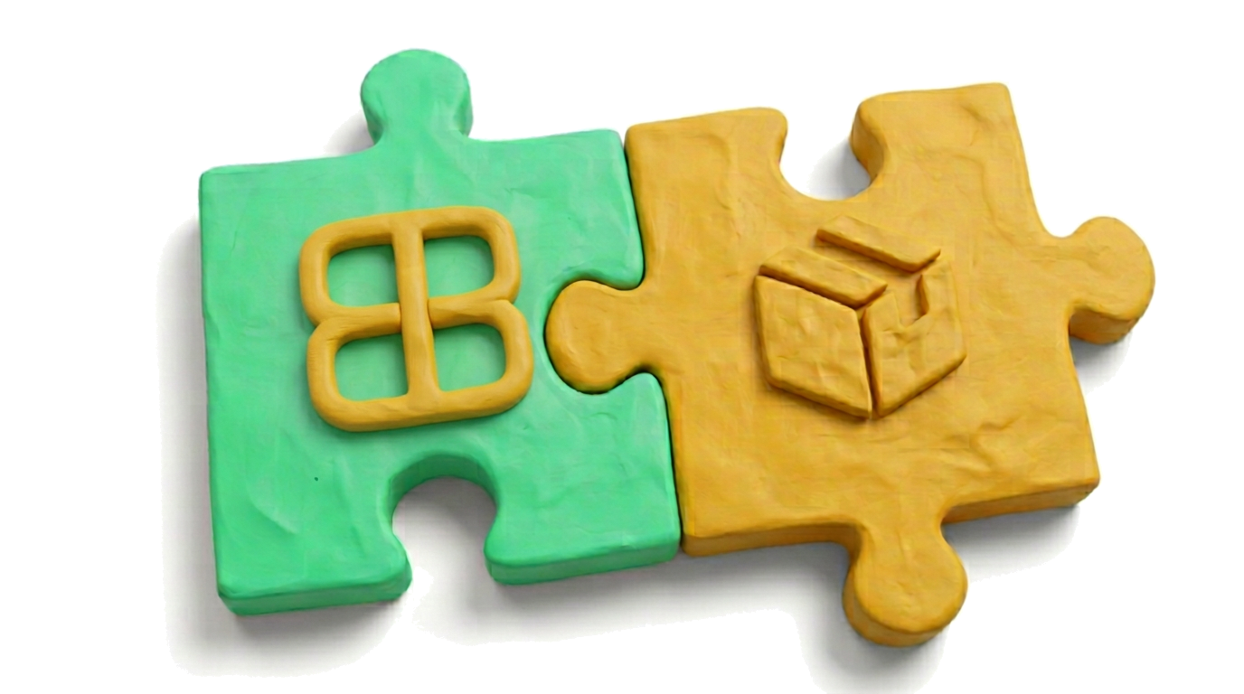 Illustration: Billbee-Zeichen in Knetoptik und Paket-Puzzle mit beeUnity