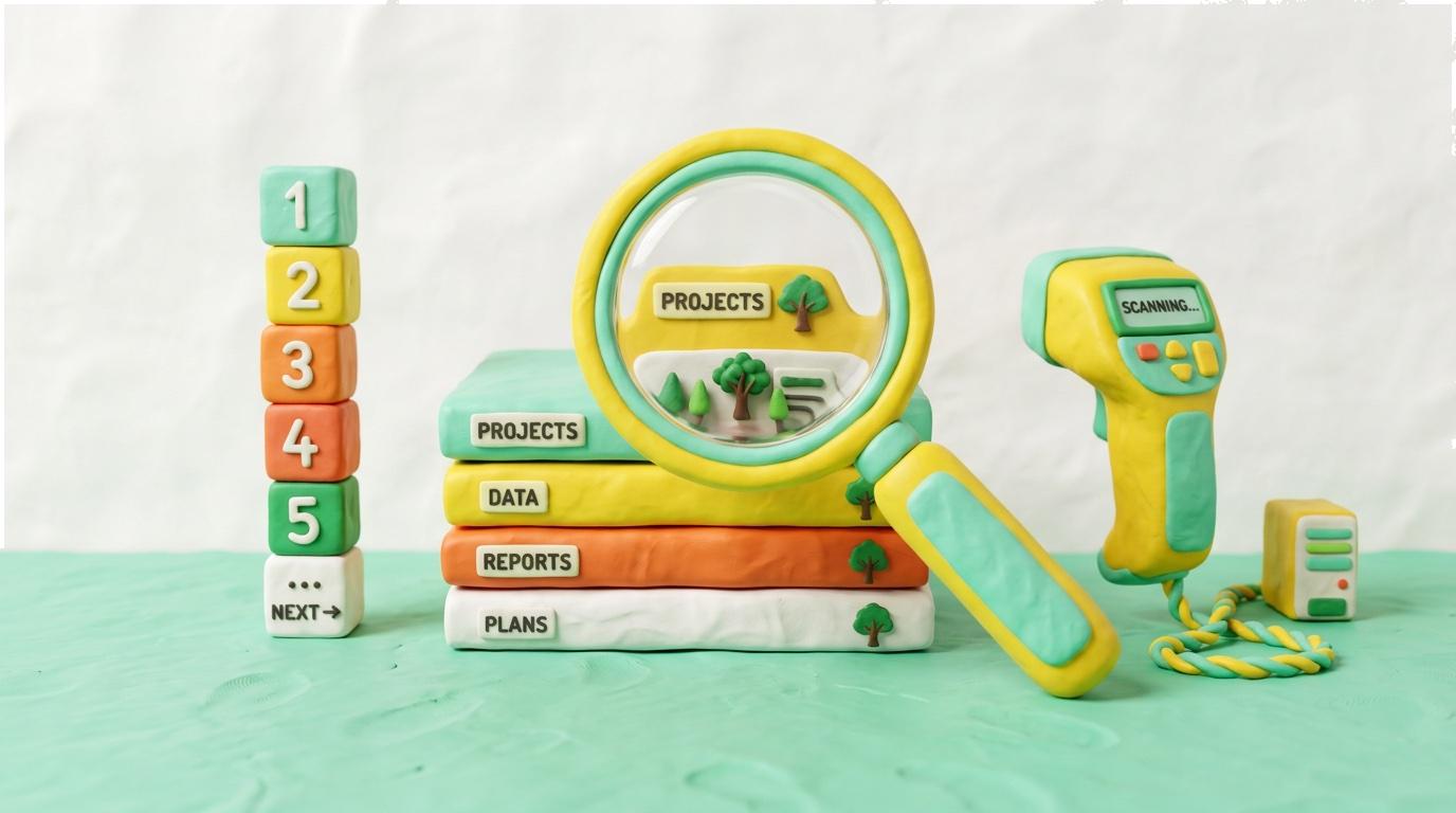 Illustration: Baum, Suche, Paging und Scanner im Lager