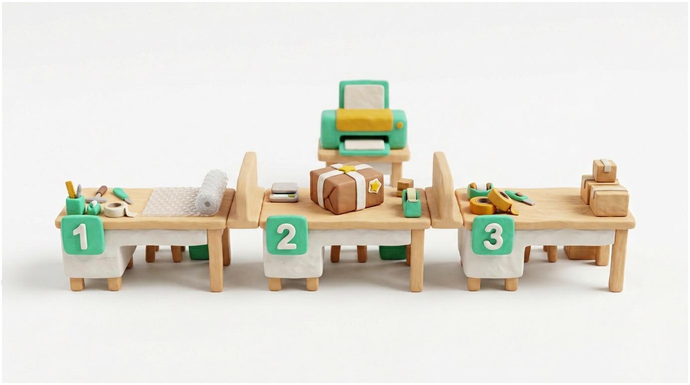 Illustration: mehrere Packstationen mit gemeinsamer Logik