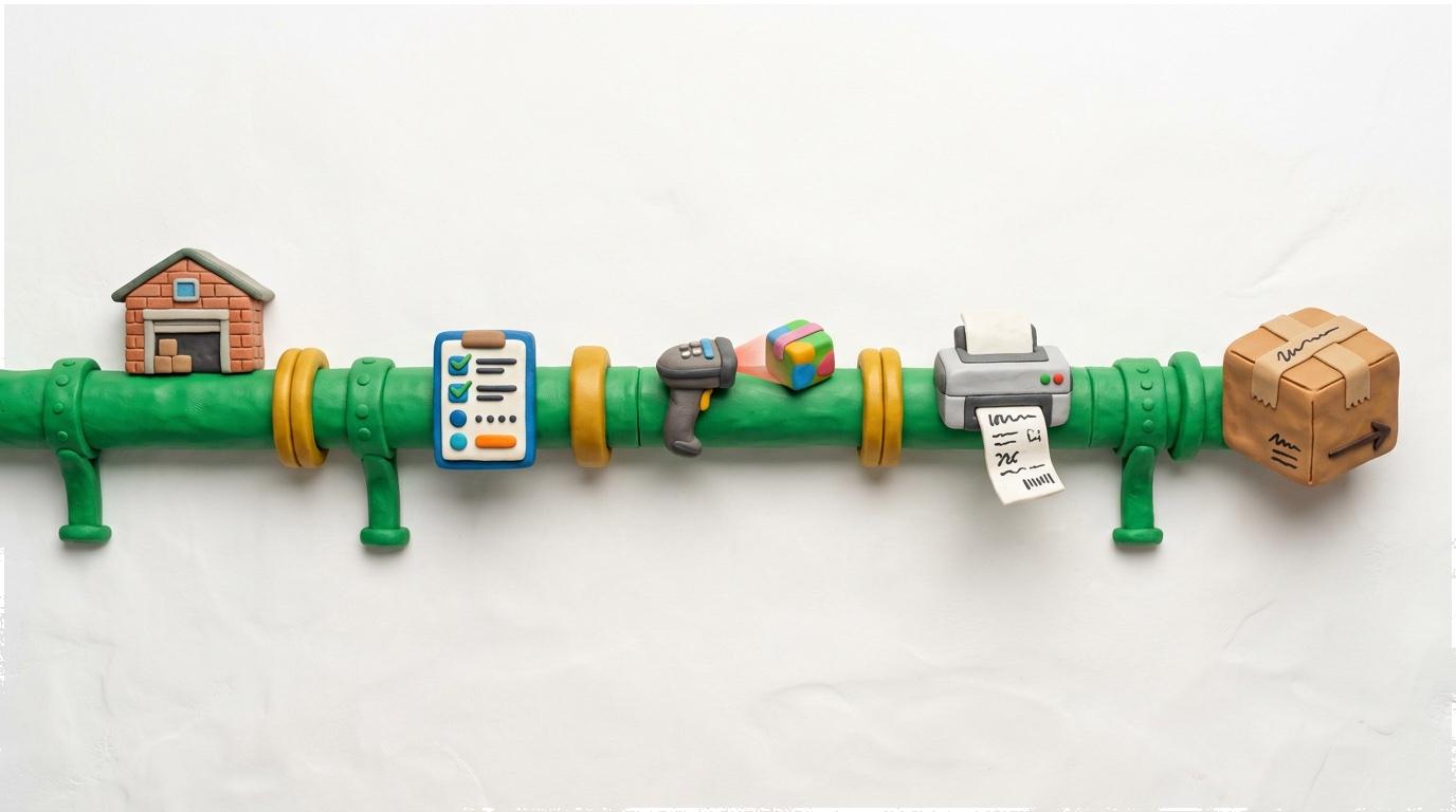 Illustration: durchgängiger Ablauf von Station bis Versand