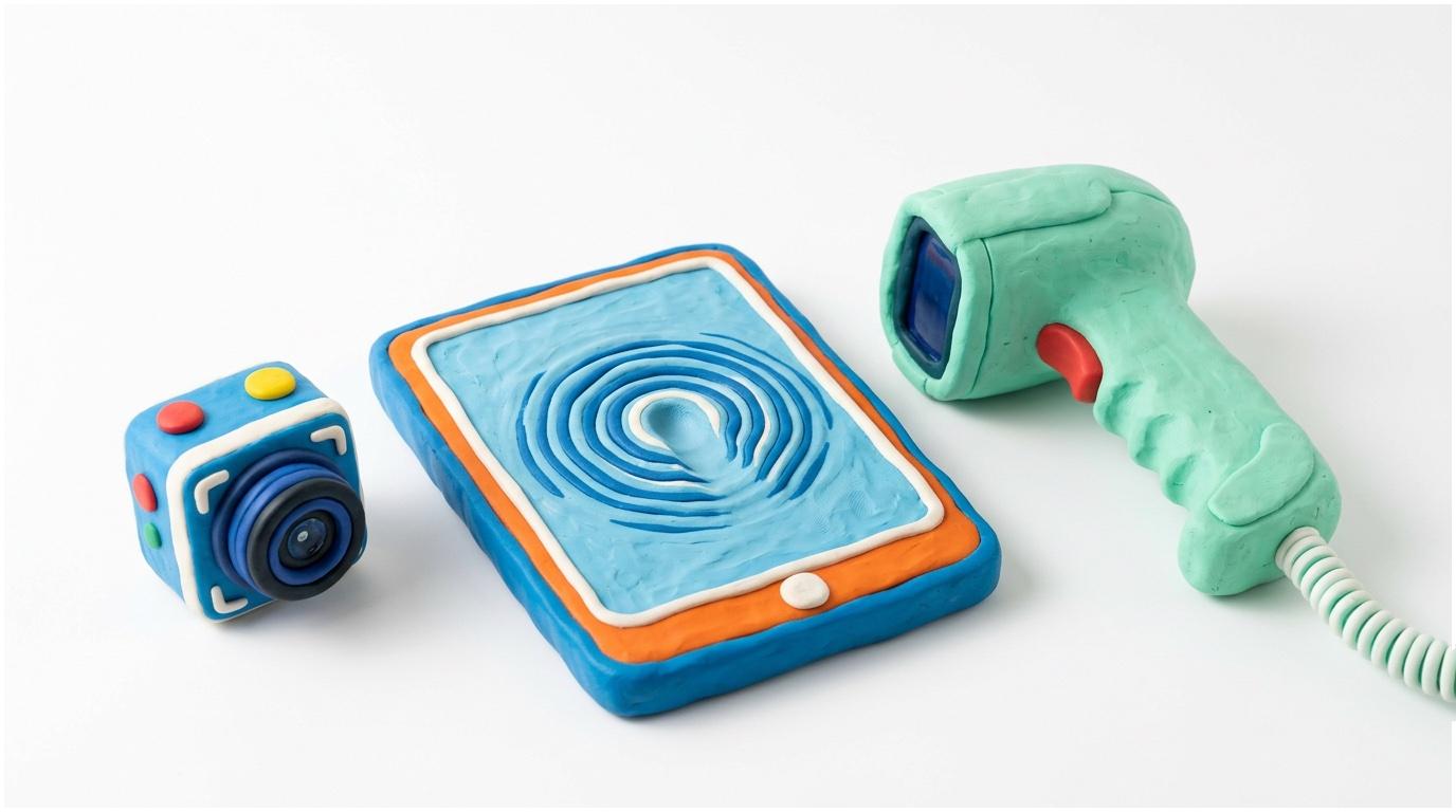 Illustration: Touch-Bedienung, Scanner und Kamera-QR