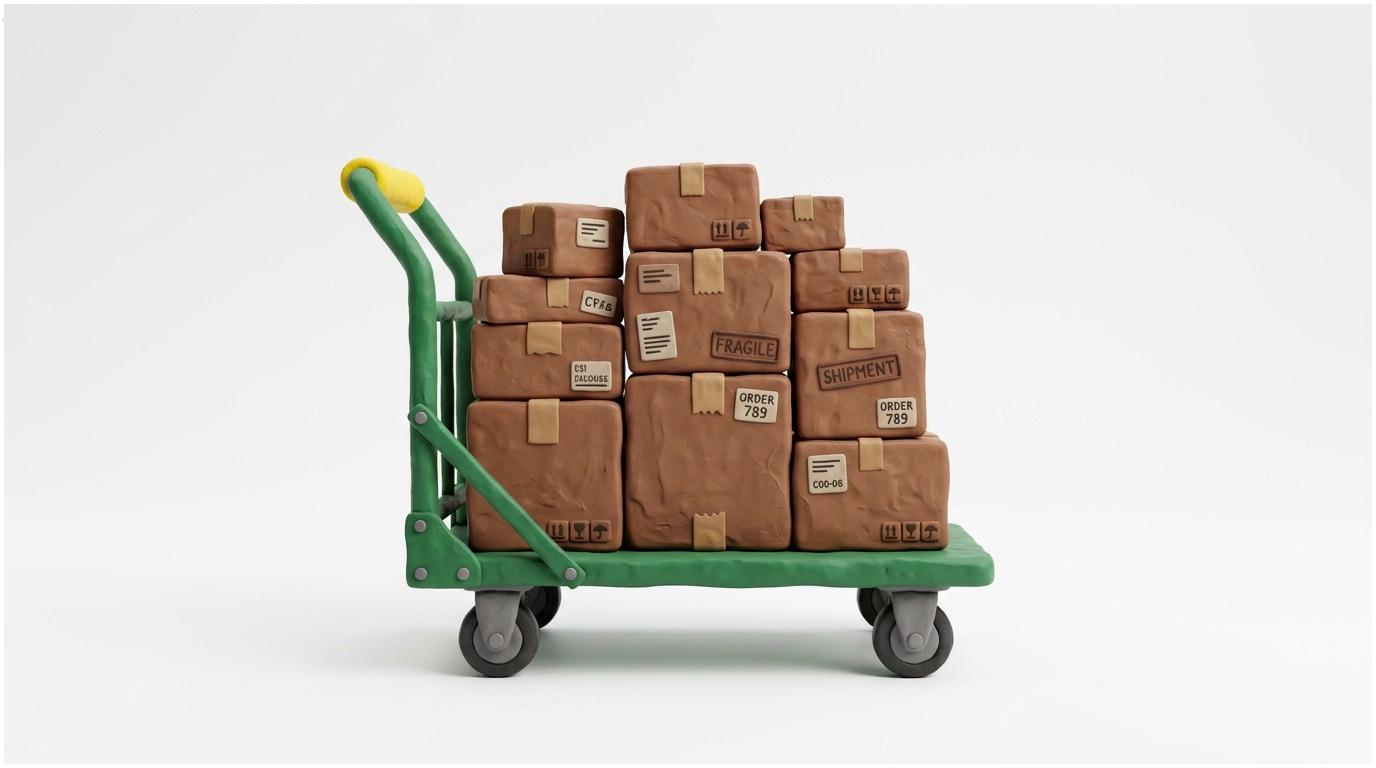 Illustration: Pickwagen und Kommissionierung im Gang