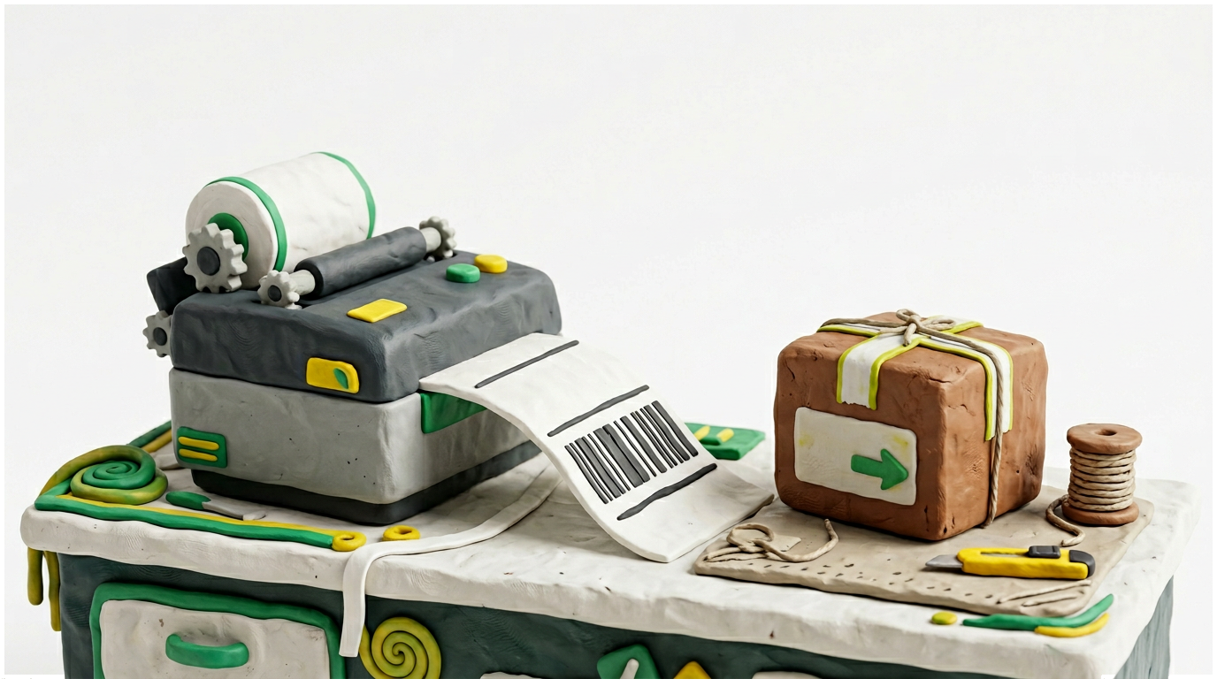 Illustration: Versand-Scan und Etikett am Packplatz