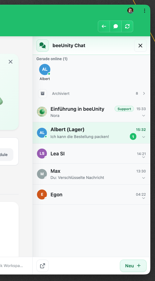 beeUnity Chat WMS Billbee: Team-Chats, Online-Status und Support