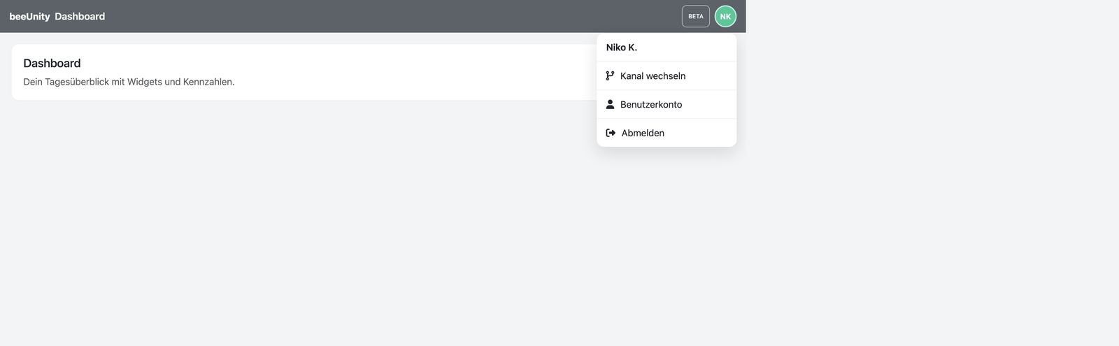 Desktop: Menüpunkt Kanal wechseln im Benutzer-Menü